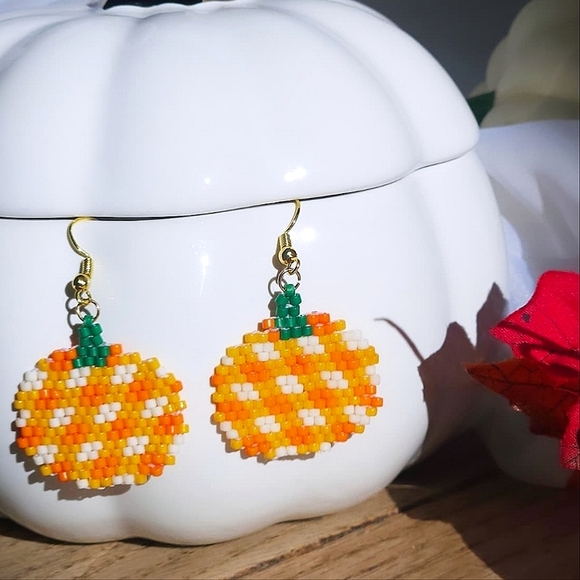 Handmade Pumpkin Seed Bead Earrings - Picture 3 of 6